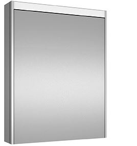 Armoire de toilette O-LINE LED O12 60/1/LED, profil en aluminium, pour montage AP 60 x 70/74,5 x 12,8 cm prise double en haut à droite ou à gauche, porte à double miroir charnières à gauche ou à droite LED en haut, indirect en bas 2 x 14 W/2 x 1485lm, IP24, couleur lum. blanc froid 4000K, blanc