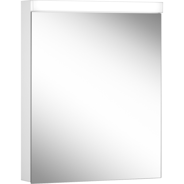 Armoire de toilette LOWLINE BASIC FL, LOB 60/1/FL profil en aluminium 60 x 70/74,8 x 12 cm pour montage AP ou UP prise double en haut à droite ou à gauche, 1 porte à double miroir charnières à droite ou à gauche, FL 24W, EVG, IP44, standard, blanc