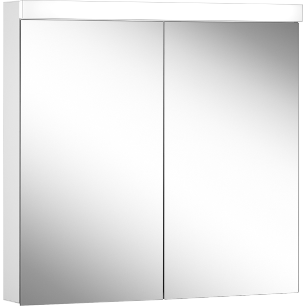 Armoire de toilette LOWLINE LED, LOB 80/2/LED profil en aluminium 80 x 70/74,8 x 12 cm pour montage AP ou UP prise double en haut à droite ou à gauche, 2 portes à double miroir, LED 17W, IP44, couleur lum. blanc froid 4000K, blanc