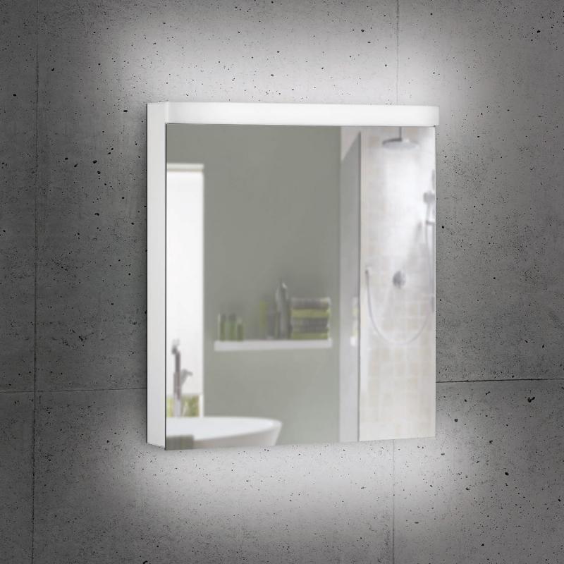 Armoire de toilette LOWLINE PLUS LED, LOP 60/1/LED/R profil en aluminium 60 x 70/74,8 x 12 cm pour montage AP ou UP prise double en bas à droite sur le profil latéral, porte à double miroir charnières à droite LED 2 x 12W, dessus et dessous séparément commutable et dimmable, IP44, couleur lum. blanc froid 4000K, blanc