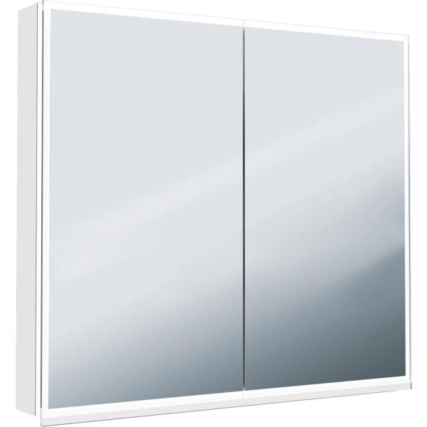 Armoire de toilette ILLUMINATO 80 x 71,5 x 12,5 cm profil en aluminium, 2 prises à double-prises, 2 portes à double miroir (40/40), éclairage LED 4640 Lumen, réglable, IP24, 4000K, blanc