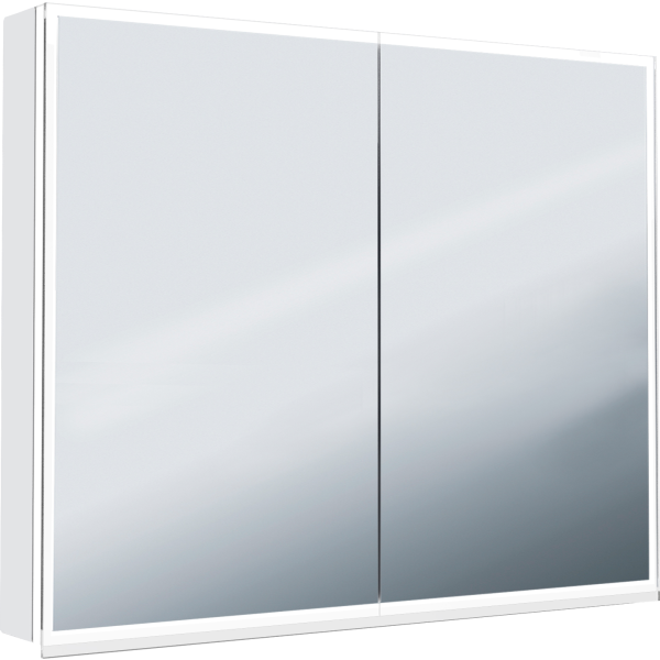 Armoire de toilette ILLUMINATO 90 x 71,5 x 12,5 cm profil en aluminium, 2 prises à double-prises, 2 portes à double miroir (45/45), éclairage LED 4960 Lumen, réglable, IP24, couleur lum. blanc froid 4000K, blanc