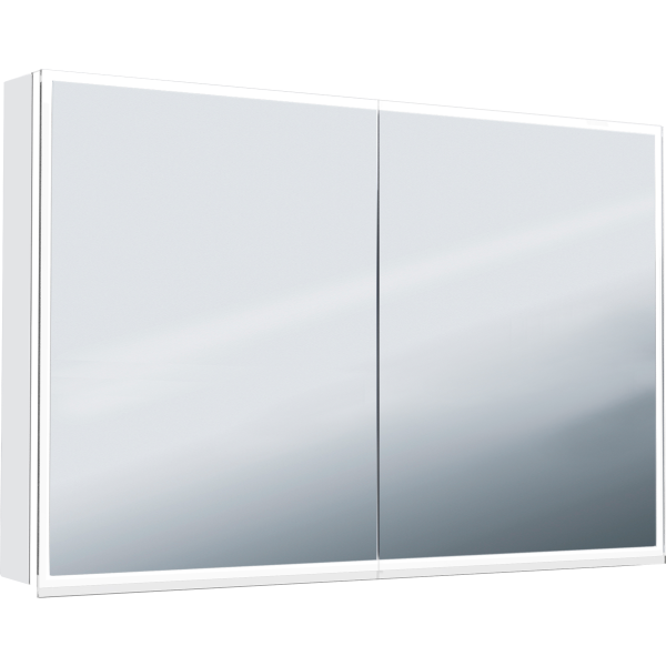 Armoire de toilette ILLUMINATO 120 x 71,5 x 12,5 cm profil en aluminium, 2 prises à double-prises, 2 portes à double miroir (60/60), éclairage LED5920 Lumen, réglable, IP24, 4000K, blanc