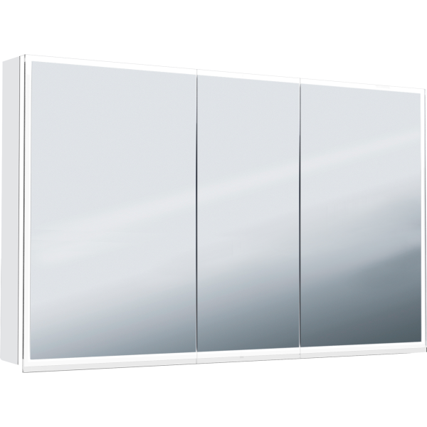 Armoire de toilette ILLUMINATO 130 x 71,5 x 12,5 cm profil en aluminium, 2 prises à double-prises, 3 portes à double miroir (50/30/50), éclairage LED, 6240 Lumen, réglable, IP24, 4000K, blanc