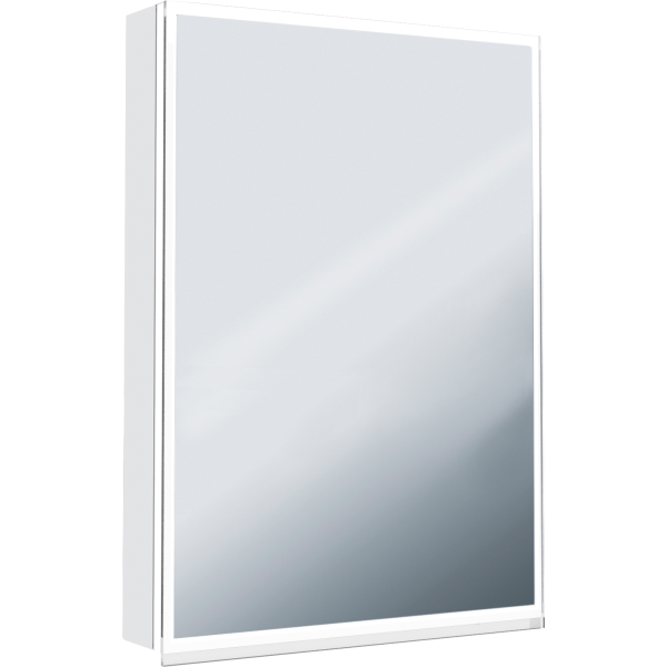 Armoire de toilette ILLUMINATO 50 x 71,5 x 12,5 cm profil en aluminium, 1 prise à double-prises, 1 porte à double miroir charnières à gauche éclairage LED, 3680 Lumen réglable, IP24, 3000K, blanc