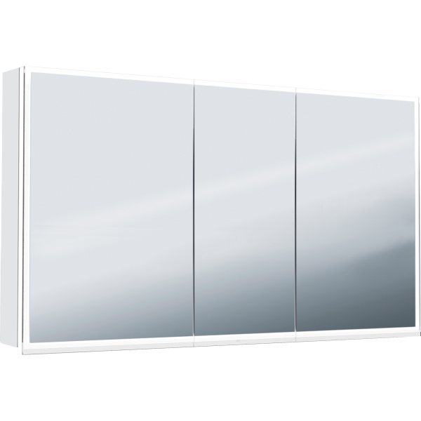 Armoire de toilette ILLUMINATO 150 x 71,5 x 12,5 cm profil en aluminium, 2 prises à double-prises, 3 portes à double miroir (60/30/60), éclairage LED, 6880 Lumen, réglable, IP24, 3000K, blanc