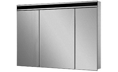 Armoire de toilette AVANCE NEW LED, 100 x 77,3 x 12,5 cm profil en aluminium, 2 prises doubles en bas, 3 portes à doubles miroir (30/40/30) éclairage LED en haut 3300 en bas 1560 Lumen, IP24 réglable (Dali), 3000K, blanc