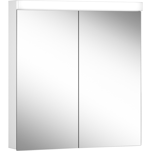 Armoire de toilette LOWLINE LED, LOB 70/2/LED profil en aluminium 70 x 70/74,8 x 12 cm pour montage AP ou UP prise double en haut à droite ou à gauche, 2 portes à double miroir, LED 14W, IP44, couleur lum. blanc froid 4000K, blanc