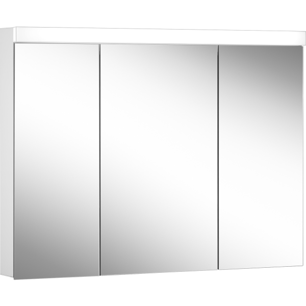 Armoire de toilette LOWLINE LED, LOB 100/3/LED profil en aluminium 100 x 70/74,8 x 12 cm pour montage AP ou UP prise double en haut à droite ou à gauche, 3 portes à double miroir (30/40/30), LED 21W IP44, couleur lum. blanc froid 4000K, blanc