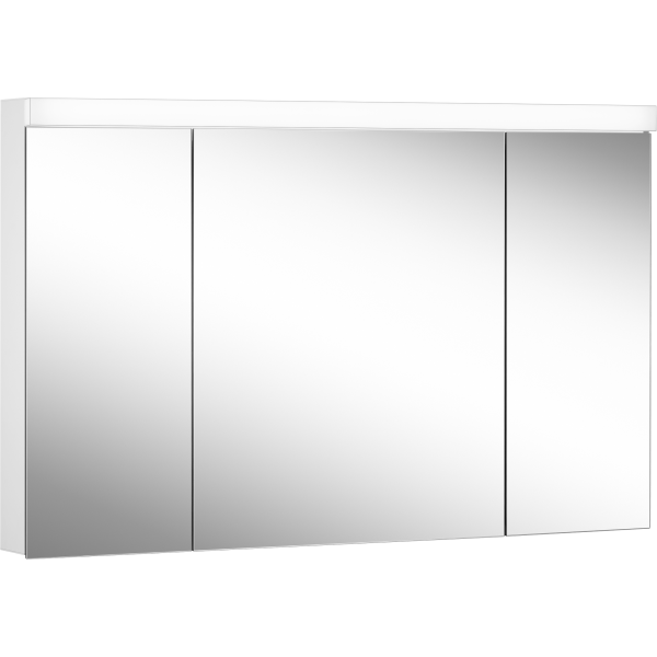 Armoire de toilette LOWLINE LED, LOB 120/3/LED profil en aluminium 120 x 70/74,8 x 12 cm pour montage AP ou UP prise double en haut à droite ou à gauche, 3 portes à double miroir (30/60/30), LED 25W IP44, couleur lum. blanc froid 4000K, blanc