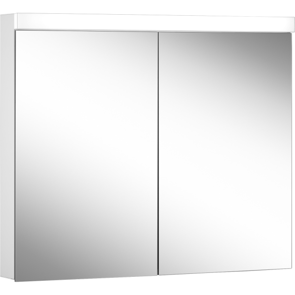 Armoire de toilette LOWLINE PLUS LED, LOP 90/2/LED profil en aluminium 90 x 70/74,8 x 12 cm pour montage AP ou UP prises double en bas à gauche et à droite sur le profil latéral, 2 portes à double miroir, LED 2 x 19W, dessus et dessous séparément commutable et dimmable, IP44, couleur lum. blanc chaud 3000K, blanc