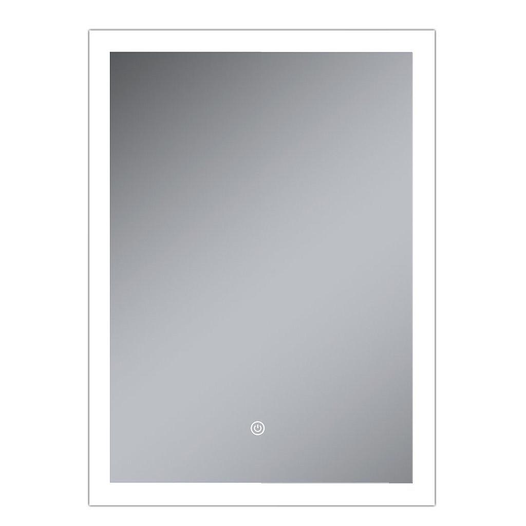 Miroir LED Faro aluminium 50 X 70 X 3.3 CM, cadre en alu glace miroir de 5 mm, cadre en acrylique bicolore éclairé par des LED 4000/6000 K, pose verticale ou horizontale au choix, capteur tactile pour la mise en marche et l'arrêt, avec matériel de fixation