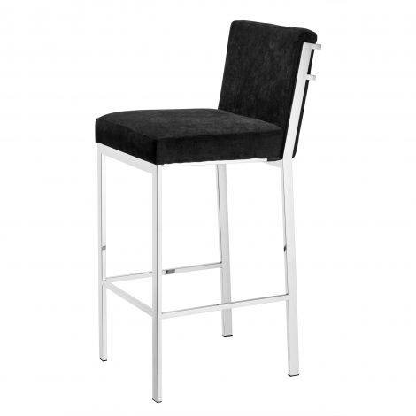 Bar Stool Scott black velvet , Polished stainless steel | black velvet  , A. 43 | B. 54 | C. 101 | D. 41 | E. 76 cm