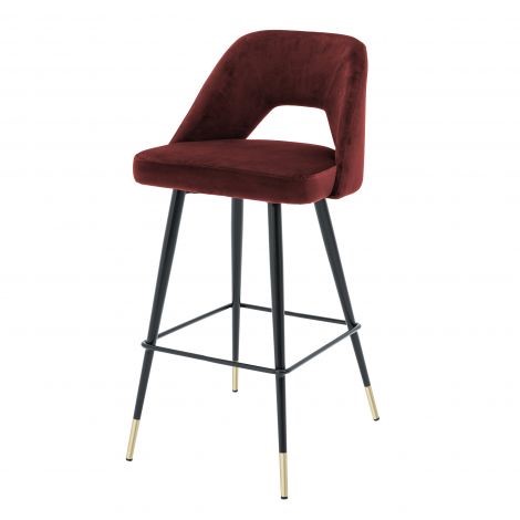 Bar Stool Avorio roche bordeaux red velvet , Roche bordeaux velvet | black & brass legs , A. 50 | B. 50 | C. 100 | D. 43 | E. 75 cm