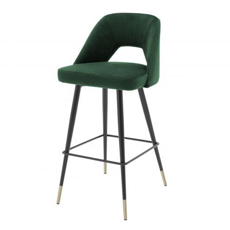 Bar Stool Avorio roche green velvet , Roche green velvet | black & brass legs , A. 50 | B. 50 | C. 100 | D. 43 | E. 75 cm