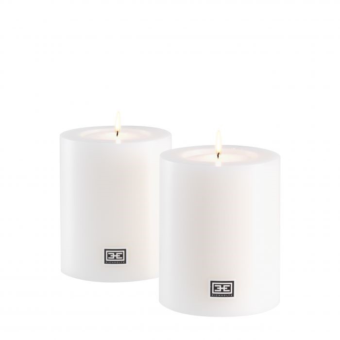 Artificial Candle ø 10 x H. 12 cm set of 2 , White , ø 10 x H. 12 cm per piece