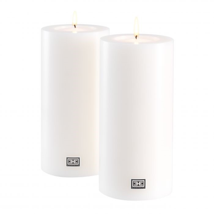 Artificial Candle ø 10 x H. 21 cm set of 2  , White , ø 10 x H. 21 cm per piece