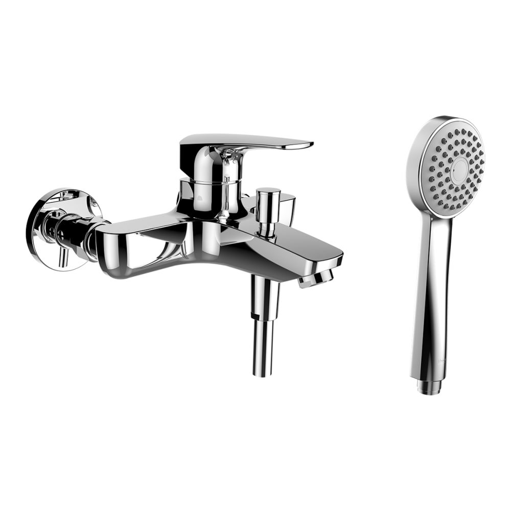 Mélangeur de bain SK LAURIN E 153 mm, raccords d'arrêt flexible de douche 160 cm douche à main 1 jet, groupe acoustique I, chromé