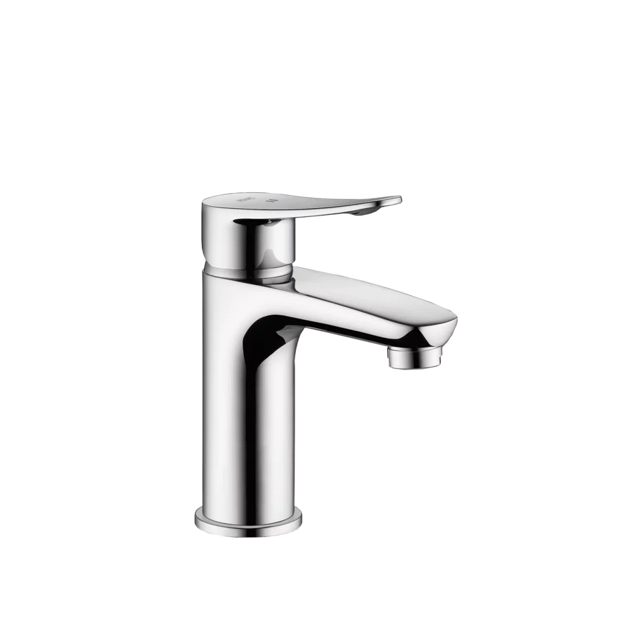 Mélangeur de lavabo ACTIVO S 100 mm, goulot fixe vidage excentrique, tuyaux de raccordement flexibles 3/8" groupe acoustique NT, chromeline