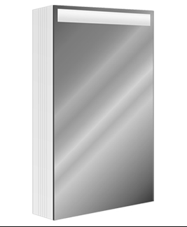 Arm. de toilette CUBANGO LED 40 x 78,5 x 13 cm profil en aluminium, prise derrière porte en bas à droite porte à double miroir charnières à gauche, LED en haut 10 W, en bas 2,5 W éteindre avec interrupteur IP24, blanc