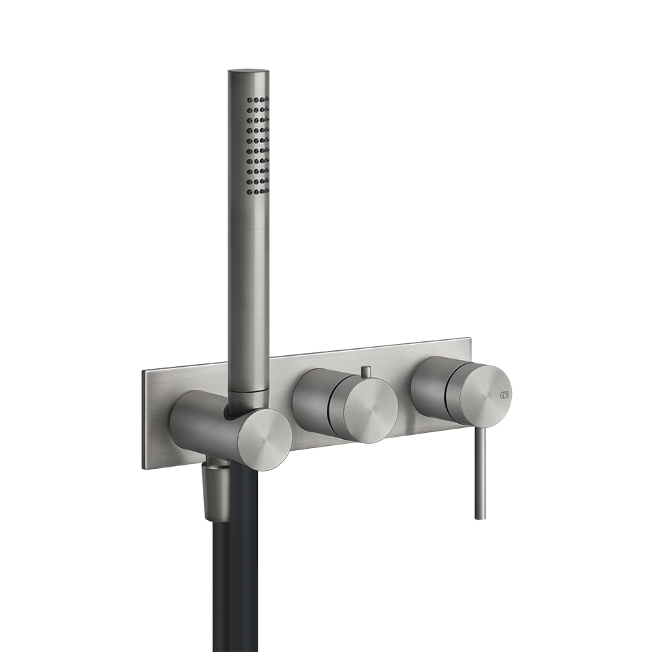 Mélangeur bain/douche GESSI 316 UP, set de montage final inverseur à 2 voies, avec support de douche, douche à main, sans corps à encastre Nr. 54139 / 239 acier inoxydable brossé