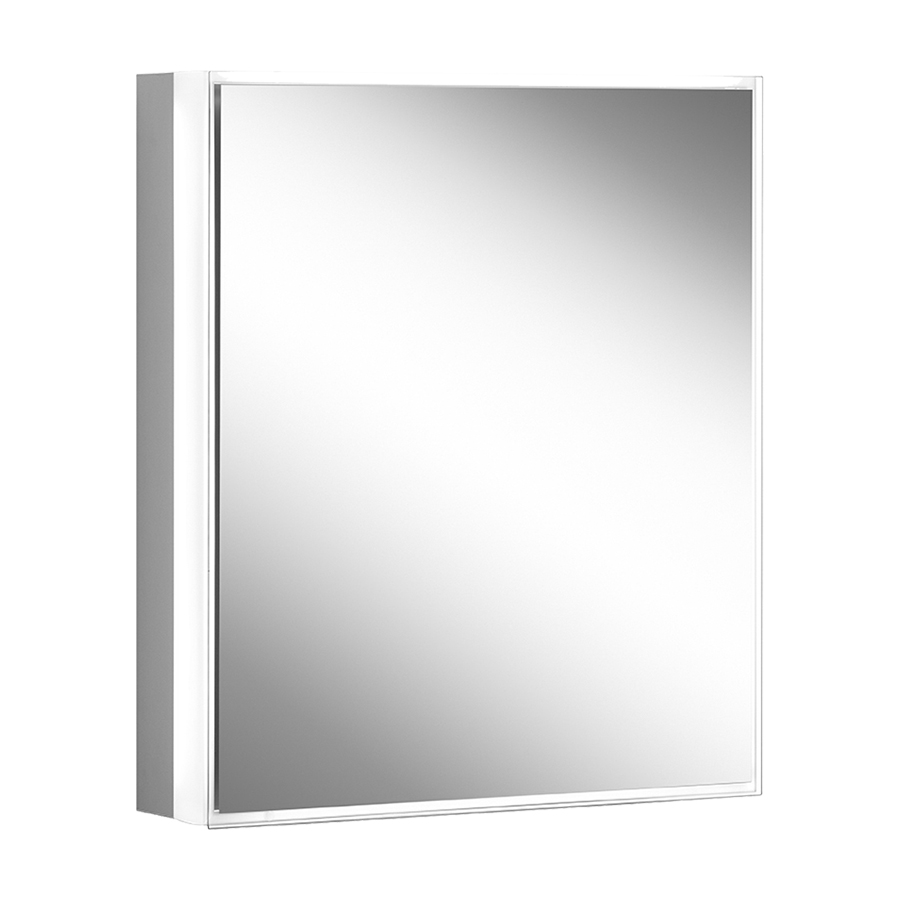 Armoire toilette PREMIUM LINE SUPERIOR TW, PLS1 60/1/TW/R profil en aluminium 62,8 x 73,6 x 16,7 cm pour montage AP ou UP prise double en bas à droite sur le profil latéral, porte à double miroir avec bande lumineuse tout autour charnières à gauche, LED éclairée sur tout le pourtour réglable en continu de 2000-6500K, 1 x 35 W, dimmable bouton pour les fonctions à l'intérieur du profilé latéral miroir grossissant, IP44, standard, argent éloxé