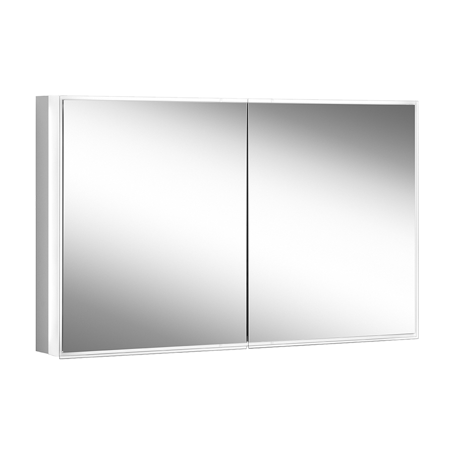 Armoire toilette PREMIUM LINE SUPERIOR TW, PLS1 130/2/TW profil en aluminium 132,8 x 73,6 x 16,7 cm pour montage AP ou UP prise double en bas à gauche et à droite à la paroi intérmédiaire, 2 portes à double miroir avec bande lumineuse tout autour, LED éclairée sur tout le pourtour réglable en continu de 2000-6500K, 1 x 55 W dimmable bouton pour les fonctions à l'intérieur du profilé latéral miroir grossissant, IP44, standard, argent éloxé