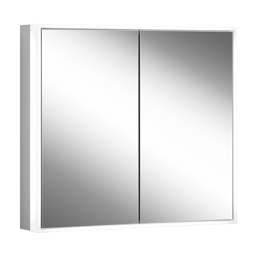 Armoire toilette PREMIUM LINE ULTIMATE HCL, PLU1 60/2/HCL/L profil en aluminium 62,8 x 73,1 x 15,8 cm pour montage AP ou UP prise double en bas à gauche sur le profil latéral 2 portes à double miroir, LED éclairée sur tout le pourtour réglable en continu de 2000-6500K, 1 x 35 W, dimmable commande asservie à la lumière de jour, bouton pour les fonctions à l'intérieur du profilé latéral, miroir grossissant, IP44, standard, argent éloxé