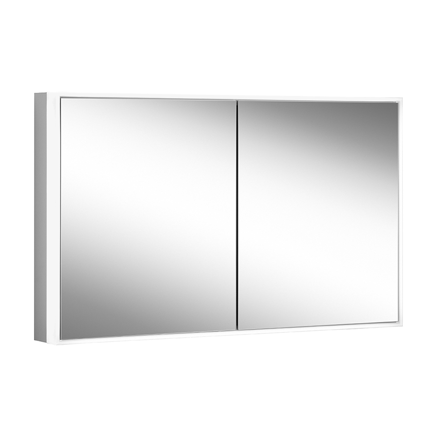 Armoire de toilette GLOW classic HCL (anc. PREMIUM LINE ULTIMATE HCL, PLU1) 100/2/HCL profil en aluminium 102,8 x 73,1 x 15,8 cm pour montage AP ou UP prise double en bas à gauche et à droite à la paroi intermédiaire, 2 portes à double miroir, LED éclairée sur tout le pourtour, réglable en continu de 2000-6500K 1 x 53 W, dimmable, commande asservie à la lumière de jour bouton pour les fonctions à l'intérieur du profilé latéral, miroir grossissant IP44, standard, argent éloxé