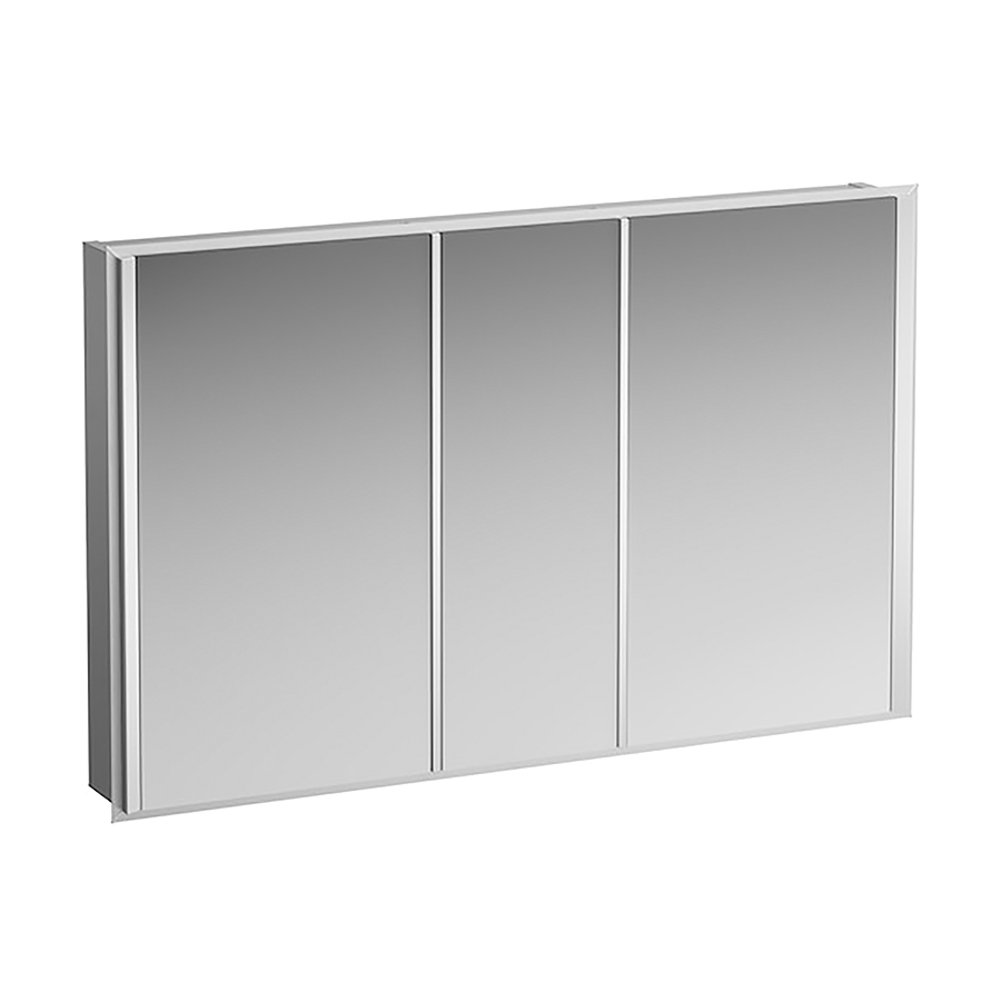 Armoire de toilette FRAME 25 LED 120,0 x 75,0 x 15,0 cm 3 portes à double miroir 2 prises, éclairage d'ambiance en bas, éclairage LED vertical 4000 Kelvin, 2x 14 W, IP44, verre blanc