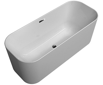 Baignoire FINION 170 x 70 x 48 cm Quaryl, pose libre bonde push-to-open pré installée, trop-plein et l'alimentation eau, anneau Design, fonction Emotion or, standard, blanc