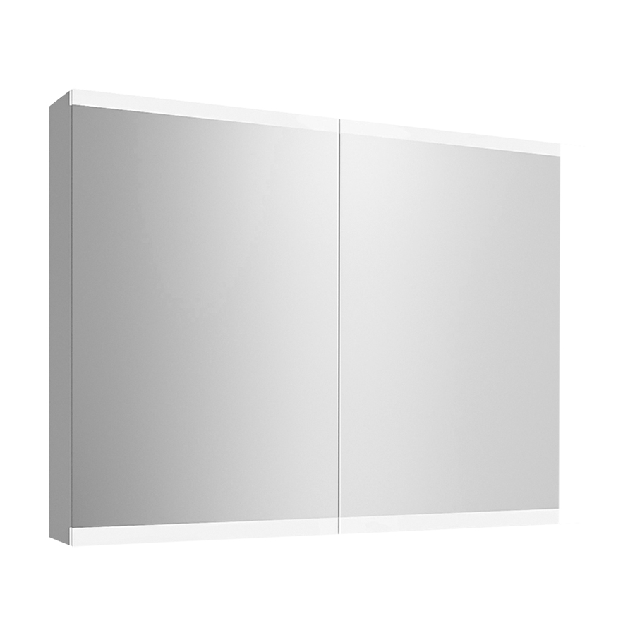 Armoire de toilette METRUM 90 x 71,7 x 13,6 cm profil en aluminium, 2 prises double en bas à droite et à gauche, 2 portes à double miroir (45/45), éclairage LED 4680 Lumen, IP24, standard, blanc
