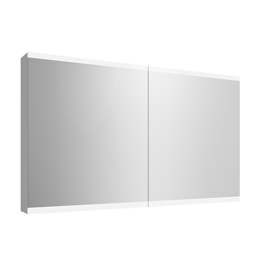 Armoire de toilette METRUM 120 x 71,7 x 13,6 cm profil en aluminium, 2 prises double en bas à droite et à gauche, 2 portes à double miroir (60/60), éclairage LED 6284 Lumen, IP24, standard, blanc