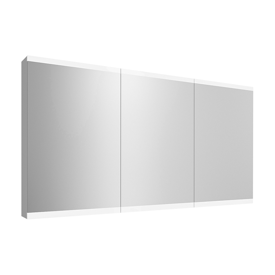 Armoire de toilette METRUM 130 x 71,7 x 13,6 cm profil en aluminium, 2 prises double en bas à droite et à gauche, 3 portes à double miroir (50/30/50), éclairage LED, 6819 Lumen, IP24, standard, blanc