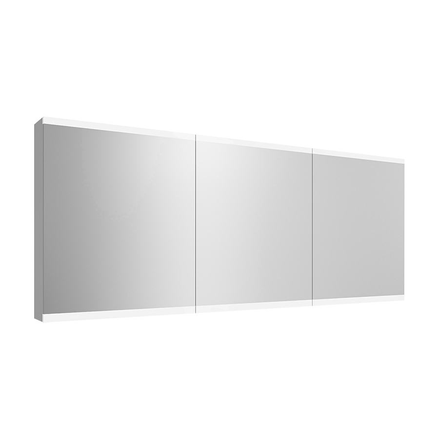 Armoire de toilette METRUM 180 x 71,7 x 13,6 cm profil en aluminium, 2 prises double en bas à droite et à gauche, 3 portes à double miroir (60/60/60), éclairage LED, 9493 Lumen, IP24, standard, blanc