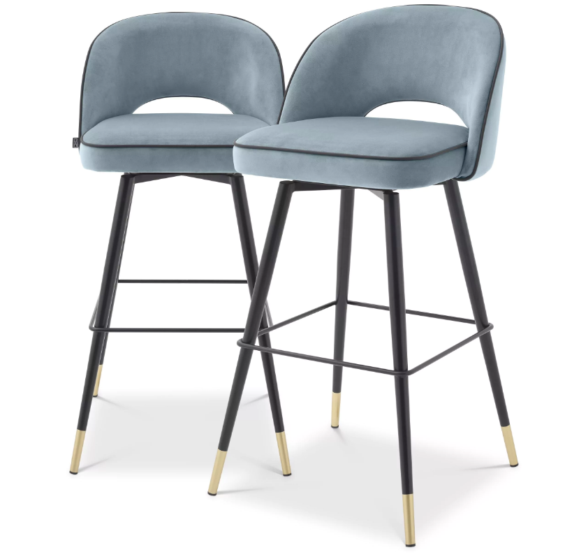 Bar Stool Cliff savona blue velvet set of 2 