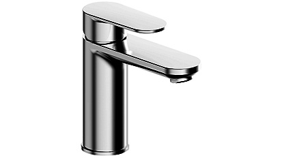 Mélangeur de lavabo ELLA S 110 mm, goulot fixe eau froide par position du levier au milieu, sans vidage tuyaux de raccordement flexibles 3/8", groupe acoustique NT, chromeline