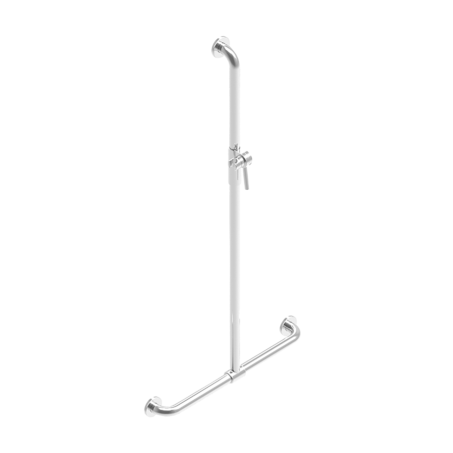 Barre d'appui d'angle pour douche INEOLINE PLUS 120 x 60 cm, forme-T acier inoxydable, DesignGrip glissière de douche déplaçable avec support à rotule matériel de fixation inclus, mat