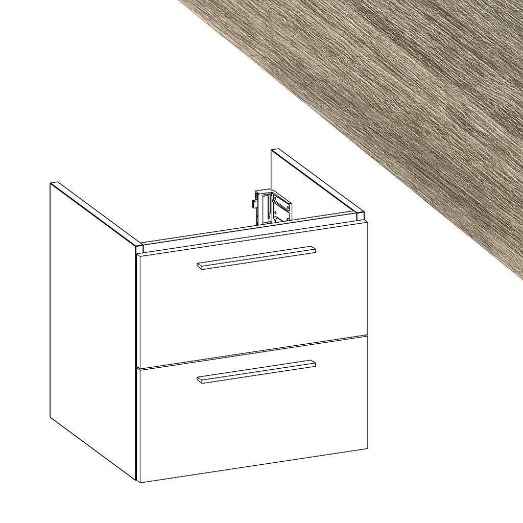 Elément inférieur sous-lavabo PRO, L52.0XH51.5XP45 cm, Caisson int. 10F-Nob.Grigio fumé, pour lavabo Pro 60 cm (H8189520001041), 2 tiroirs 25/25 cm, corps/faces mélaminé, Finitions Dekorativo 3D eucalipto sablé GRIGIO (1SA), SYSTEM M, poignée LONG L-35,6 cm (ML050CL) chromé