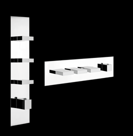 [1621C1153] Parties apparentes RETTANGOLO, mitigeur thermostatique mural haut débit. Trois sorties indépendantes. Installation verticale/horizontale, sans corps à encastrer Nr. 43105, chromé