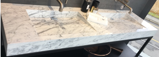 [1624C0673] Lavabo double 170x50xH10 cm, dim. du lavabo 52x35cm, bianco carrara gioia, possibilité de sur-mesure selon besoin, prix à confirmer