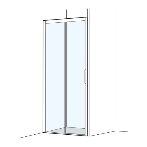 [1613C0335] Porte coulissante S505PLUS NICHE 120,0-140,0 cm, H 200 cm sans cadre, 2 panneaux partie fixe à gauche Soft-Stop, fonction Self-Close guidage magnétique, profil contre l'éclaboussement MESURES EXACTES SELON PRISE DE MESURE, verre véritable clair, argent mat