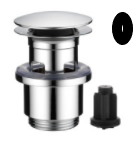 [1621C1346] Bonde soupape d'écoulement 1 1/4" Push open fonction 2 en 1, (BEVO) appuyez pour ouvrir et fermer verrouillable en position ouverte, adapté aux lavabos avec ou sans trop-plein, NOIR MAT