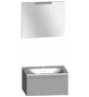 [1616N3721] Meuble Campus/Ensemble avec vasque en céramique 60 cm, élément inférieur sous-lavabo 1 tiroir L60.1xH43.3xP45.5 cm, corps et faces en mélaminé 18 mm hydrofuge, boîtier anti-décrochement réglable,  tiroirs double parois métallique avec coulisses amorties à air comprimé de Grass, façades des tiroirs à réglage tridimensionnel, 11 COULEURS A CHOIX,
+ Miroir H60, 3 mm sur panneau mélaminé hydrofuge avec fixation, chants ABS blanc + éclairage LED 1 x 8W, chromé brillant, diffusant haut/bas, IP44
