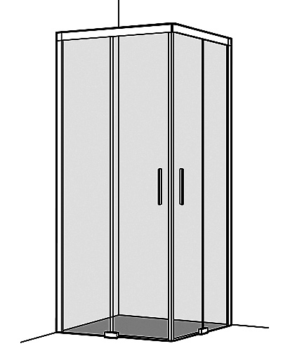 [1613C0464] Entrée diagonale S600PLUS 88,5-90,0 x 118,5-120,0 cm H 200 cm, portes coulissantes 2 panneaux, cadre partiel Soft-Stop, fonction Self-Close guidage magnétique, profil contre l'éclaboussement MESURES EXACTES SELON PRISE DE MESURE, verre véritable clair, argent poli