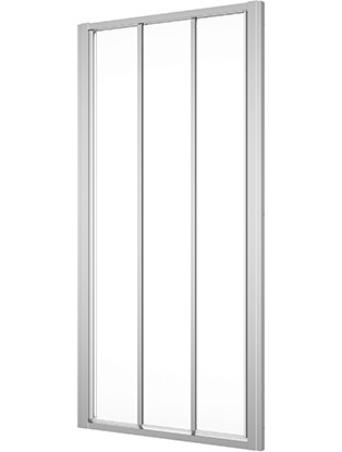 [1613M0468] Porte coulissante DIVERA 70-120 cm, H 200 cm 3 panneaux, pour niche où cloison latérale protection Aquaperle, verre vérit. clair cleaneffect, argent poli-brillant
