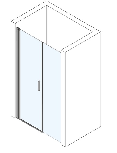 [1613H0388] Porte battante S400Plus NICHE, 136-139 cm, H 200 cm, avec élément fixe (SUR-MESURE / largeurs spéciales 71,0-180,0), verre véritable clair, couleur argent poli