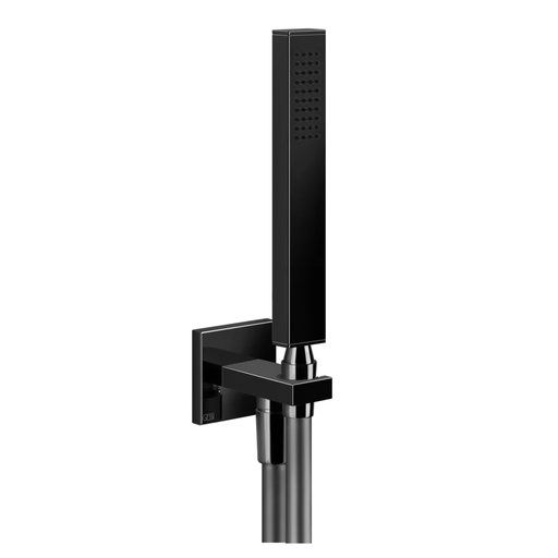 [1621C1725] Ensemble RETTANGOLO comprenant : sortie coudée murale raccordement 1/2” avec support fixe, flexible 1,50 m et douchette anticalcaire, 9.0 l/min, 707 Black Metal Brossé PVD