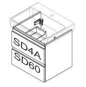 [1616M3626] Elément inférieur sous-lavabo PRO, L52.0XH51.5XP45 cm, Caisson int. 10F-Nob.Grigio fumé, pour lavabo Pro 60 cm (H8189520001041), 2 tiroirs 25/25 cm, corps/faces mélaminé, Finitions Dekorativo 3D couleur (1C3) Castagno Scuro, SYSTEM M1, poignée SURF
