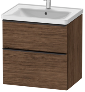 [1616M3627] Élément inférieur D-NEO 63,4 x 62,5 x 45,2 cm pour lavabo 65 cm, élément à 2 tiroirs poignée: noir diamant, standard, couleur M 21 Noyer foncé